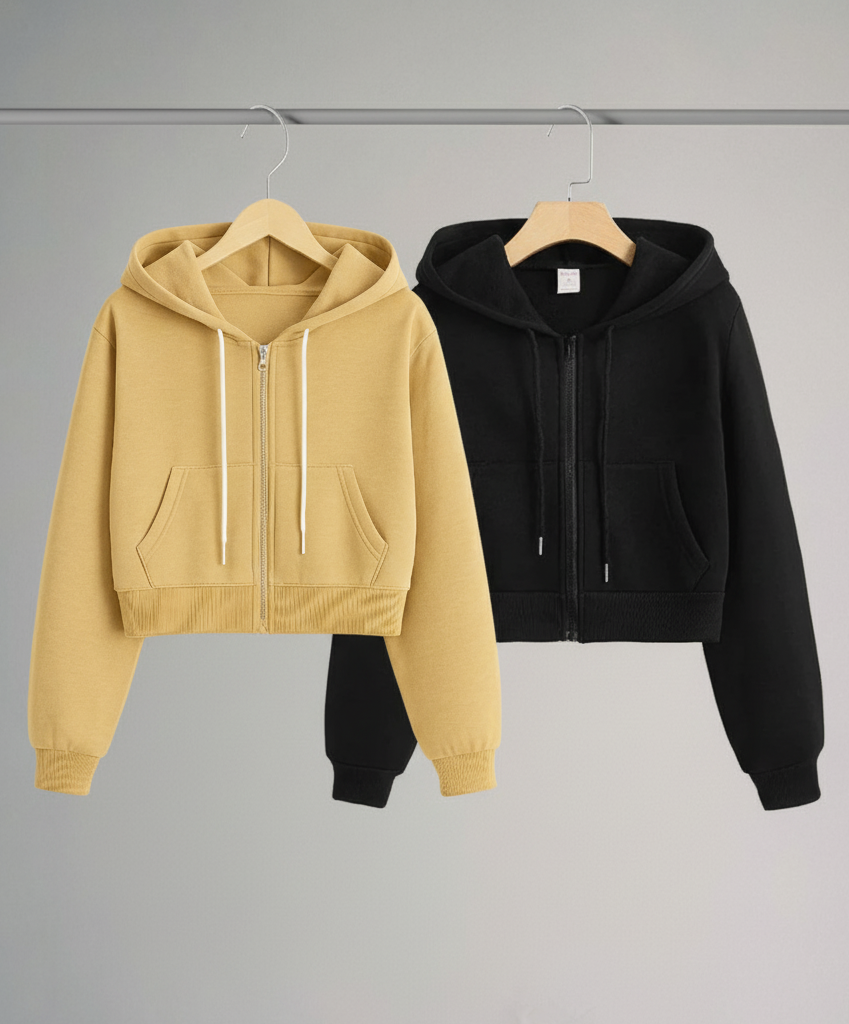 Pack of 2 Crop Zipper Hoodies