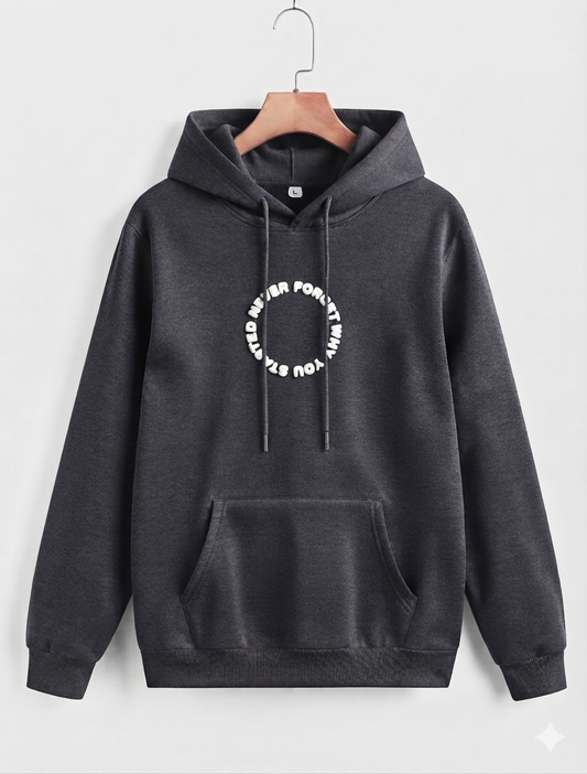 Never Forget White Puffed Hoodie - Charcoal