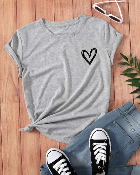 Heart Outline Pocket Tshirt - Grey