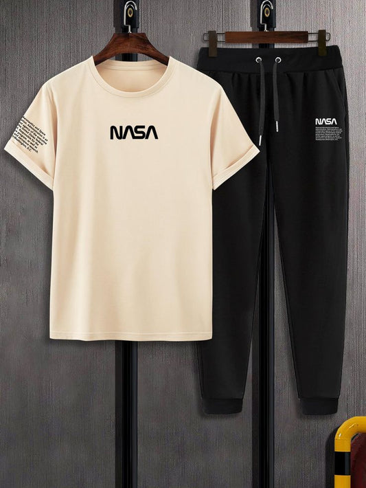 Nasa with sleeve Print Tracksuit - Beige/Black