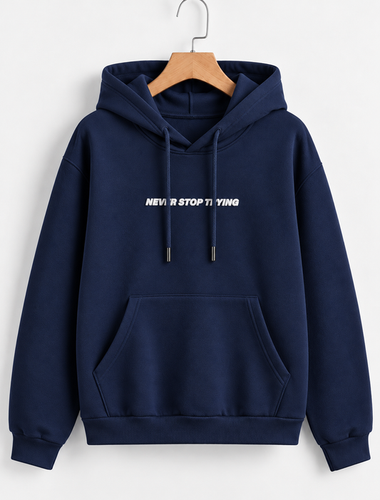 Never Stop White Puffed Hoodie - Navy