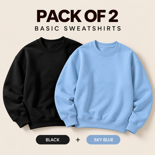 Pack Of Two Basic Sweatshirts Black - SkyBlue