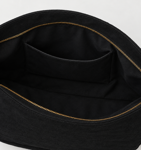 Long Strap Hobo Style Heart Tote Bag - Black Twill
