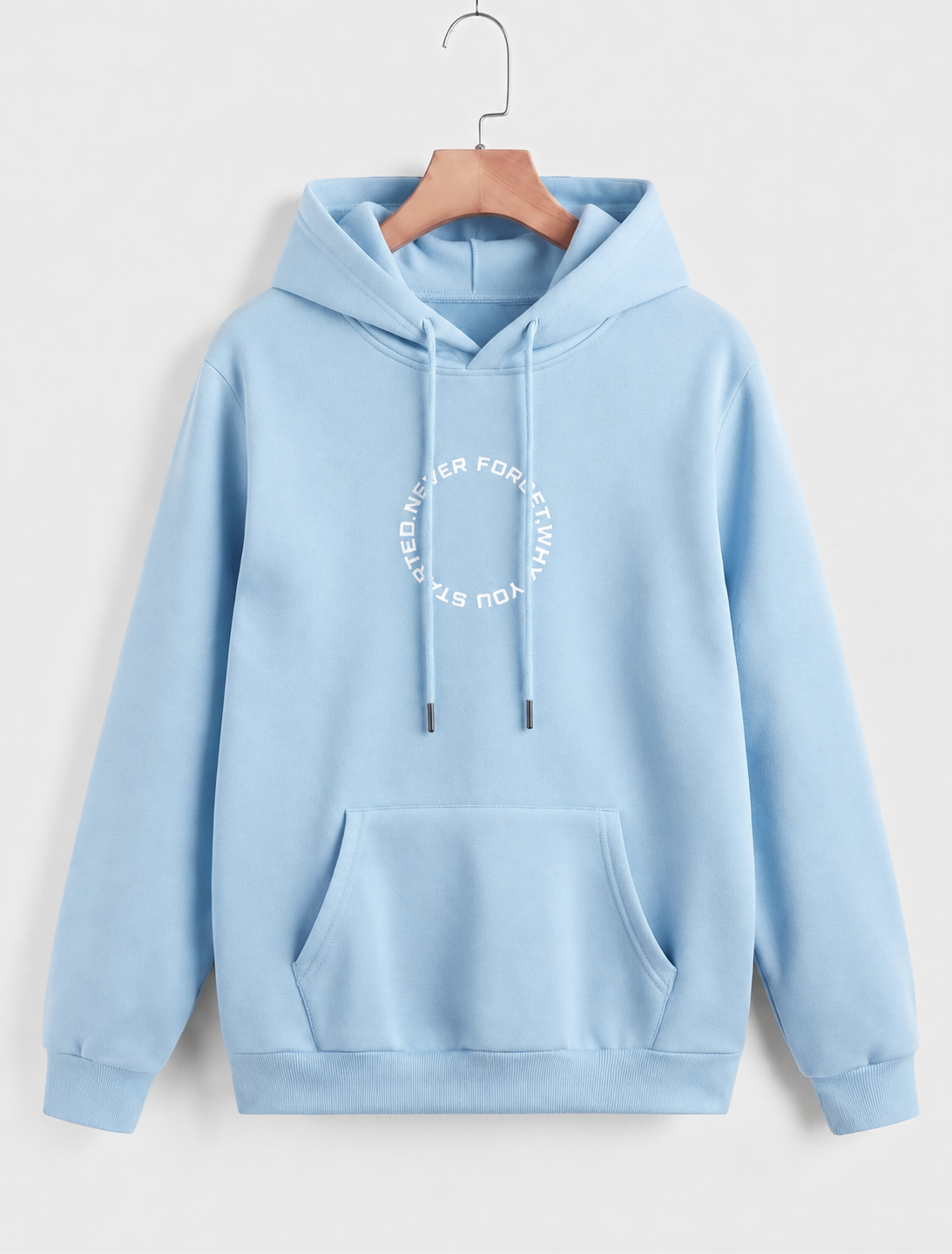 Never Forget White Puffed Hoodie - Sky Blue
