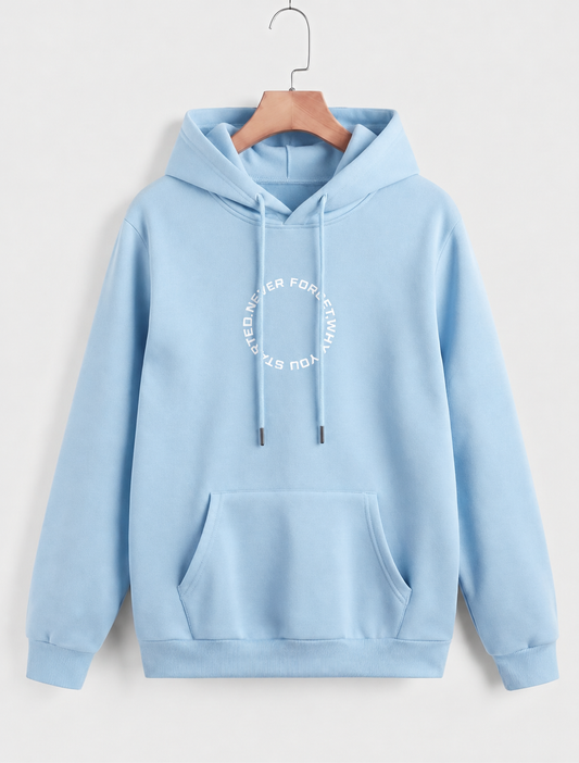 Never Forget White Puffed Hoodie - Sky Blue