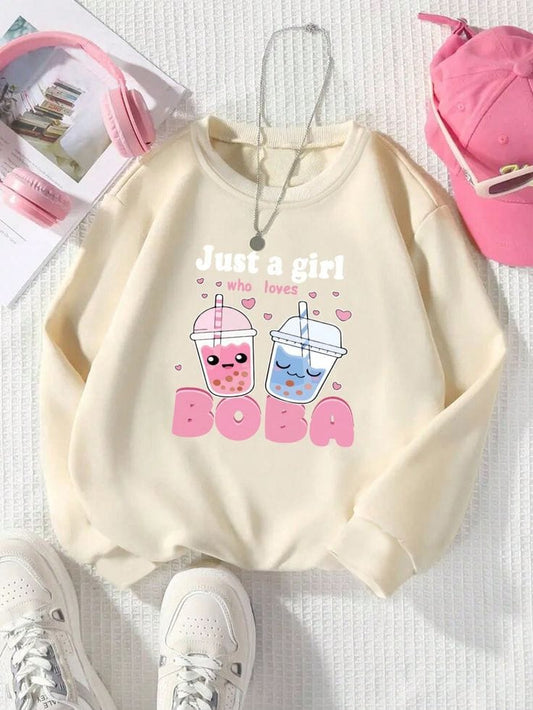 Just a Girl Boba Sweatshirt - Cream