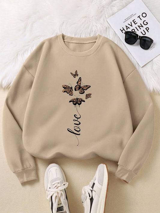 Love Butterflies Sweatshirt - Beige