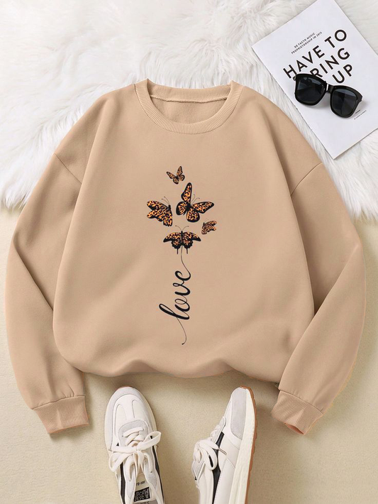Love Butterflies Sweatshirt - Cream Beige