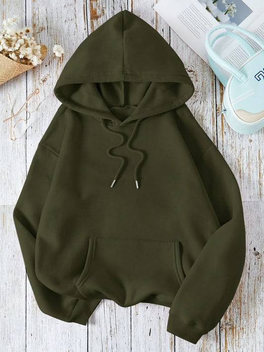 Plain Basic Hoodie - Olive