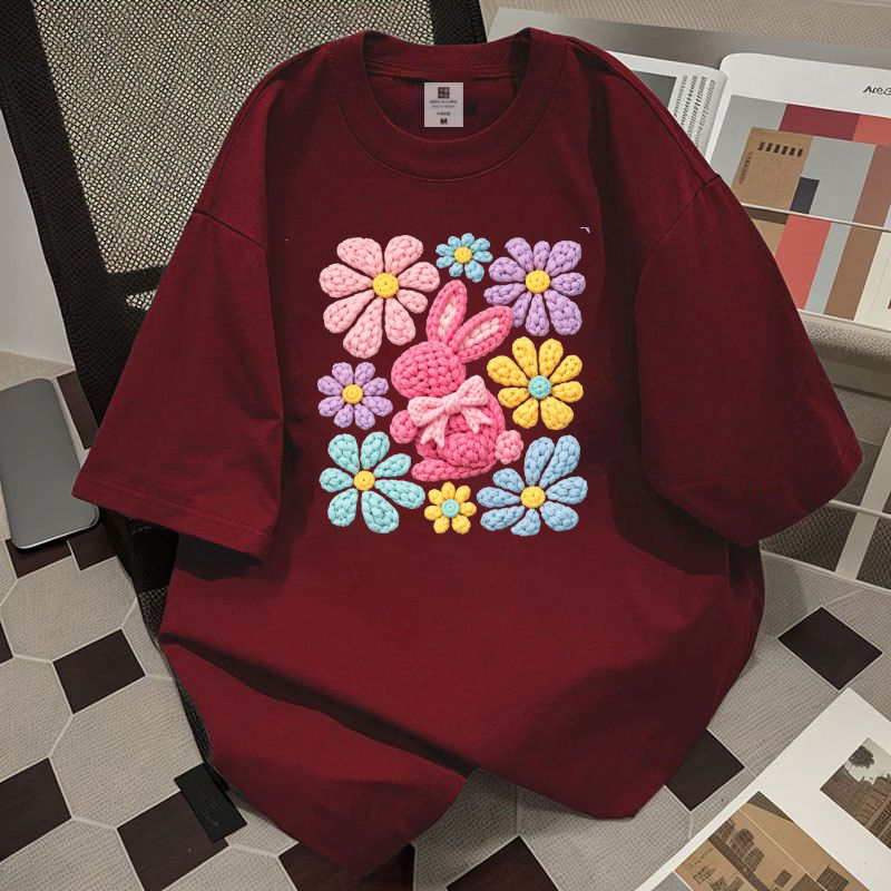 Bunny Flower Oversized Tshirt - Maroon