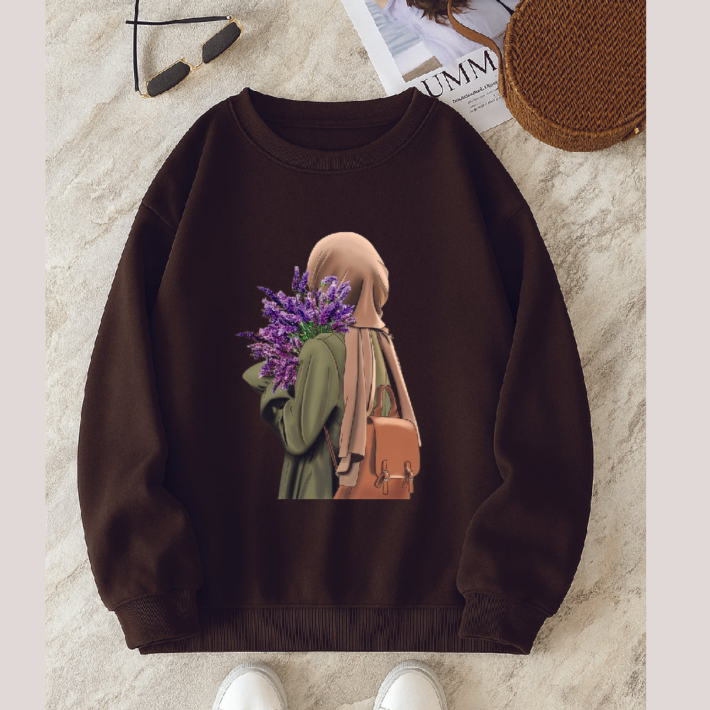 Girl Flower Sweatshirt - Brown