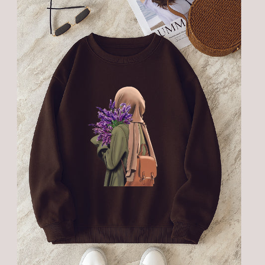 Girl Flower Sweatshirt - Brown