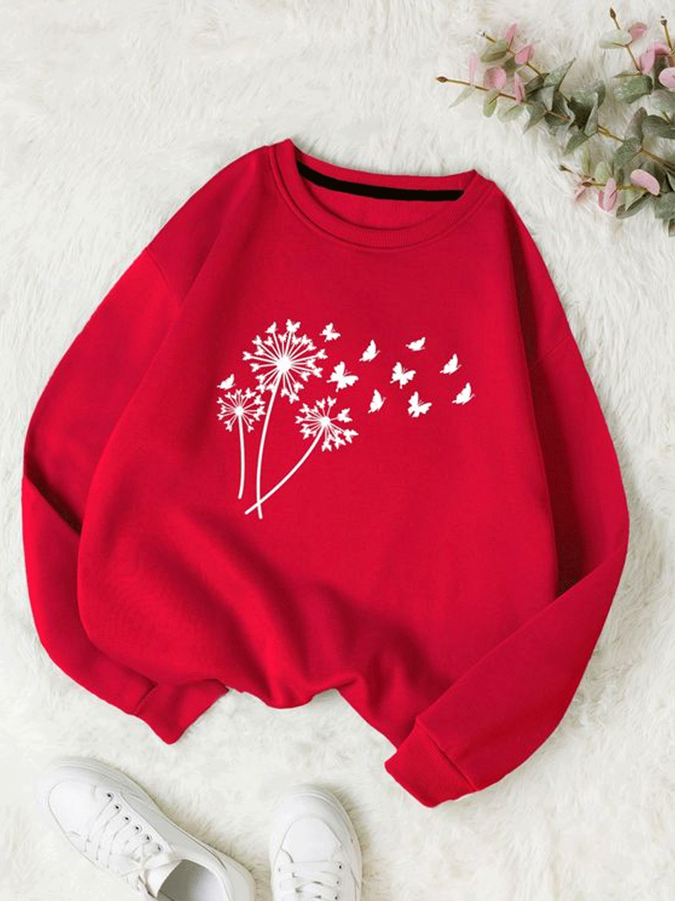 Dandelion Butterfly Sweatshirt - Red