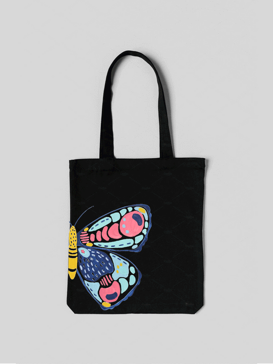 Neon Butterfly Tote Bag - Black