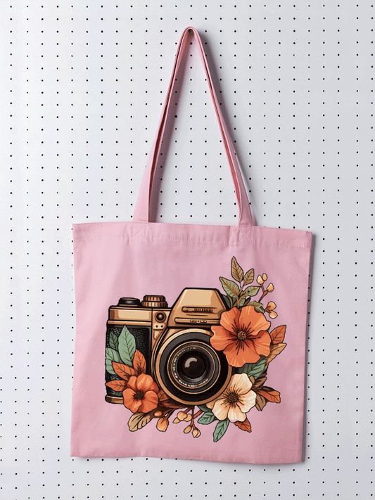 Camera Floral Tote Bag - Pink