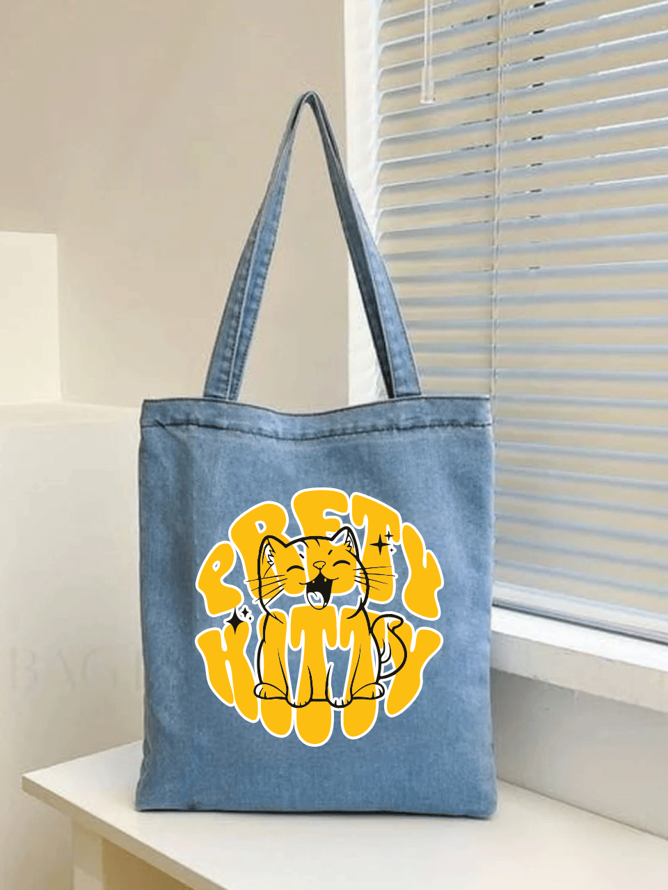 Pretty Kitty Tote Bag - Denim Blue