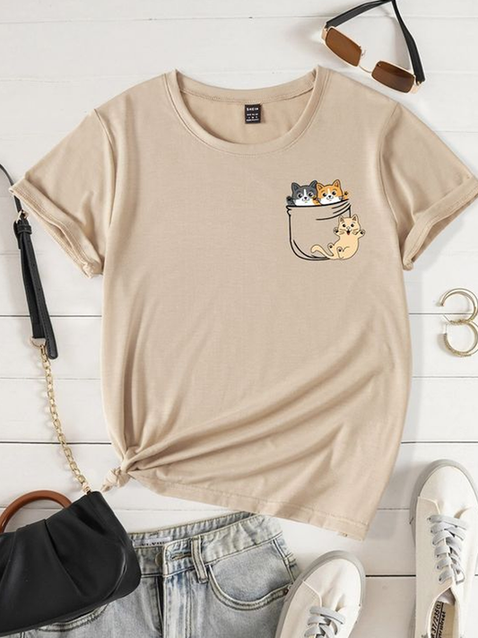 Cats Pocket Tshirt - Beige