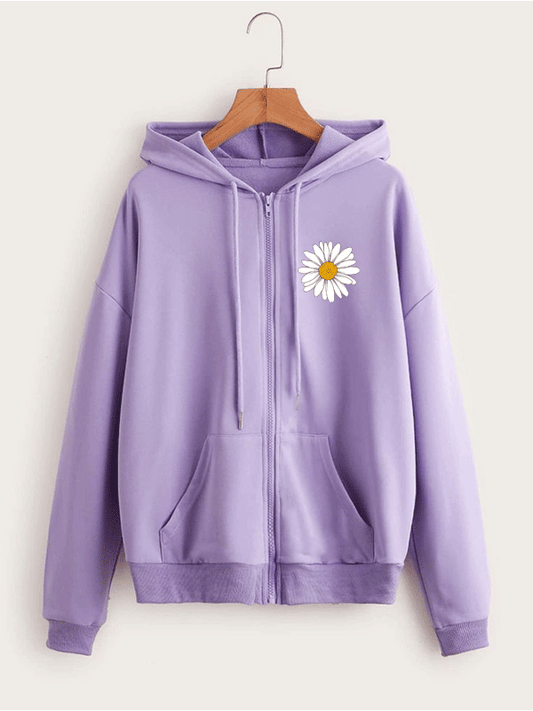 Daisy PocketZipper Hoodie Jacket - Lilac