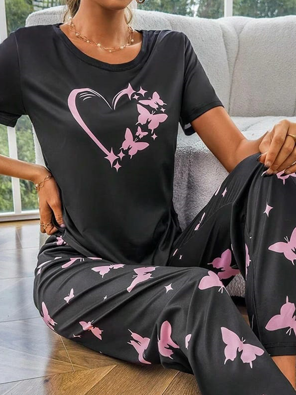 Dark grey Butterfly Cotton Nightwear