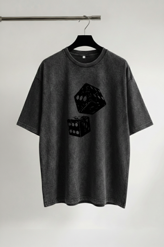 Dice Acid Wash Oversized T-shirt - Grey
