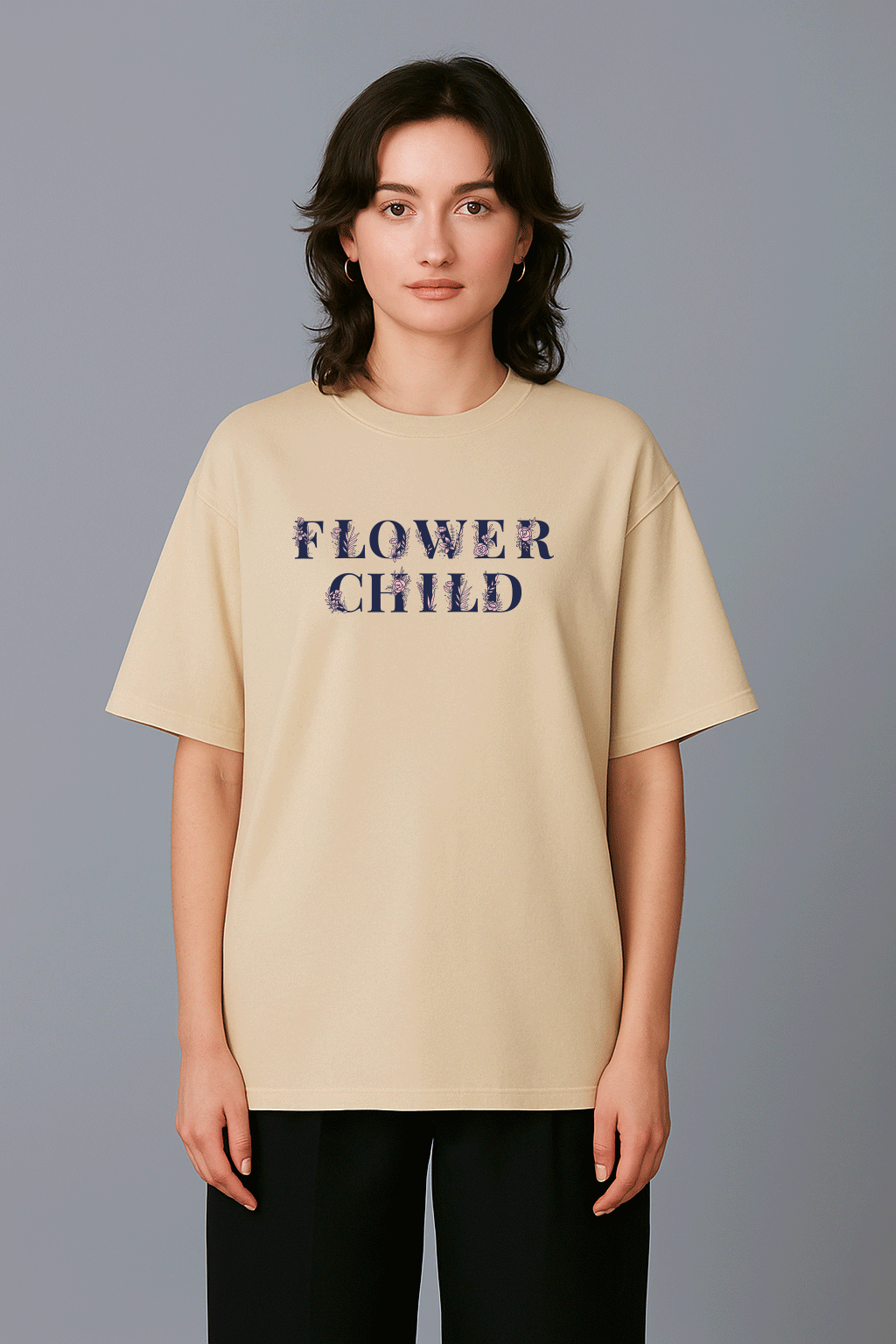 Flower Child Oversized Tshirt - Beige
