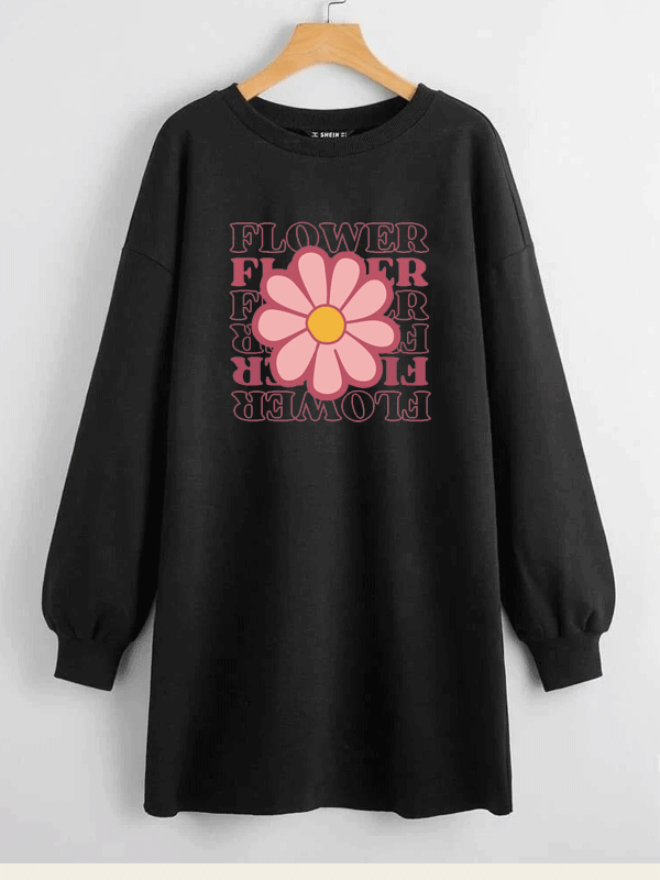 Flower Long Sweatshirt - Black