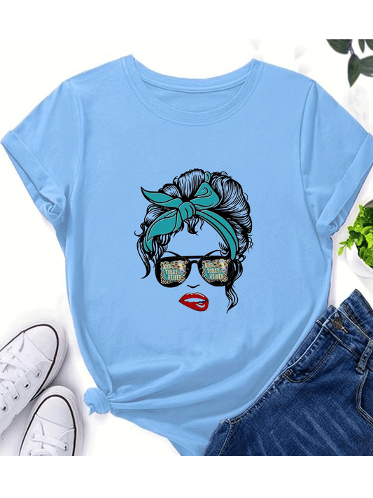 Girl Glasses Tshirt - Sky Blue