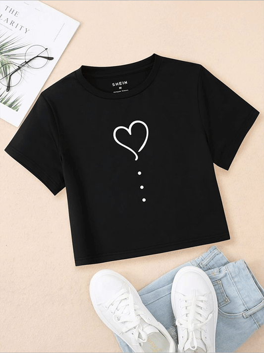 Black Hearts Dot Crop Tshirt