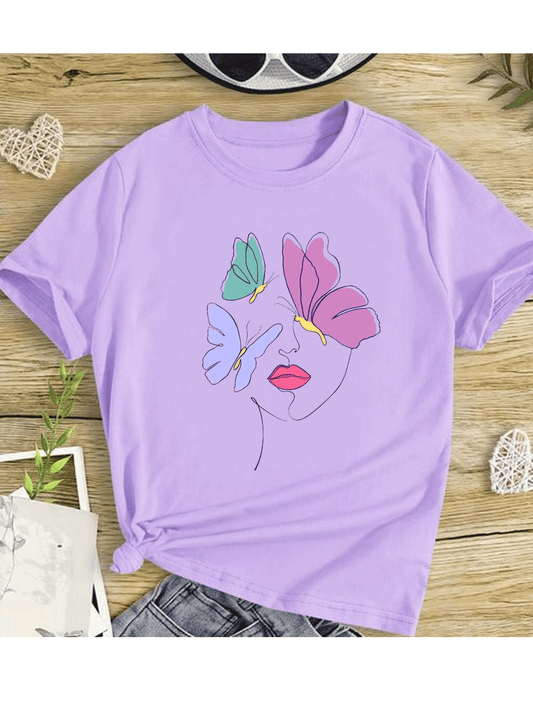 Line Art Buttterfly Tshirt - Lilac