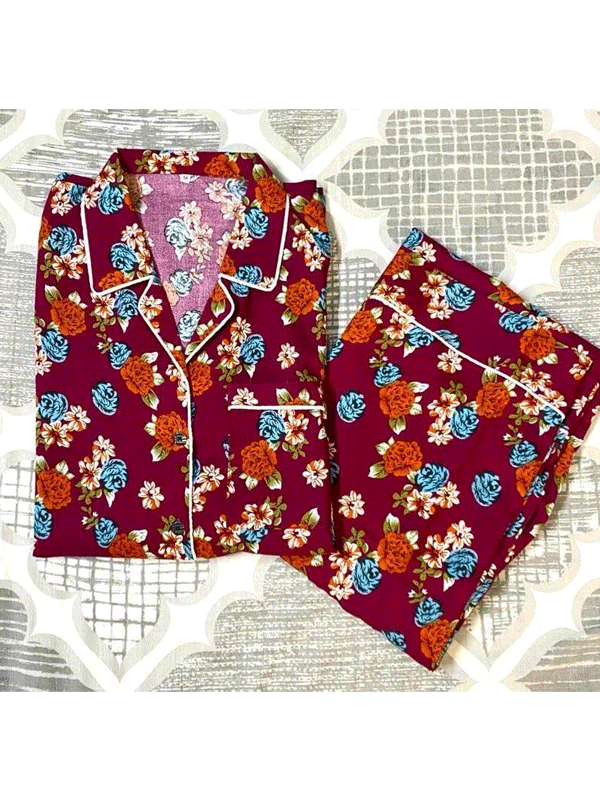 Maroon Floral Pjs Set