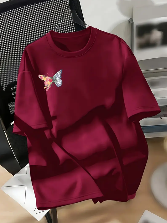 Butterfly Pocket Oversized Tshirt - Maroon