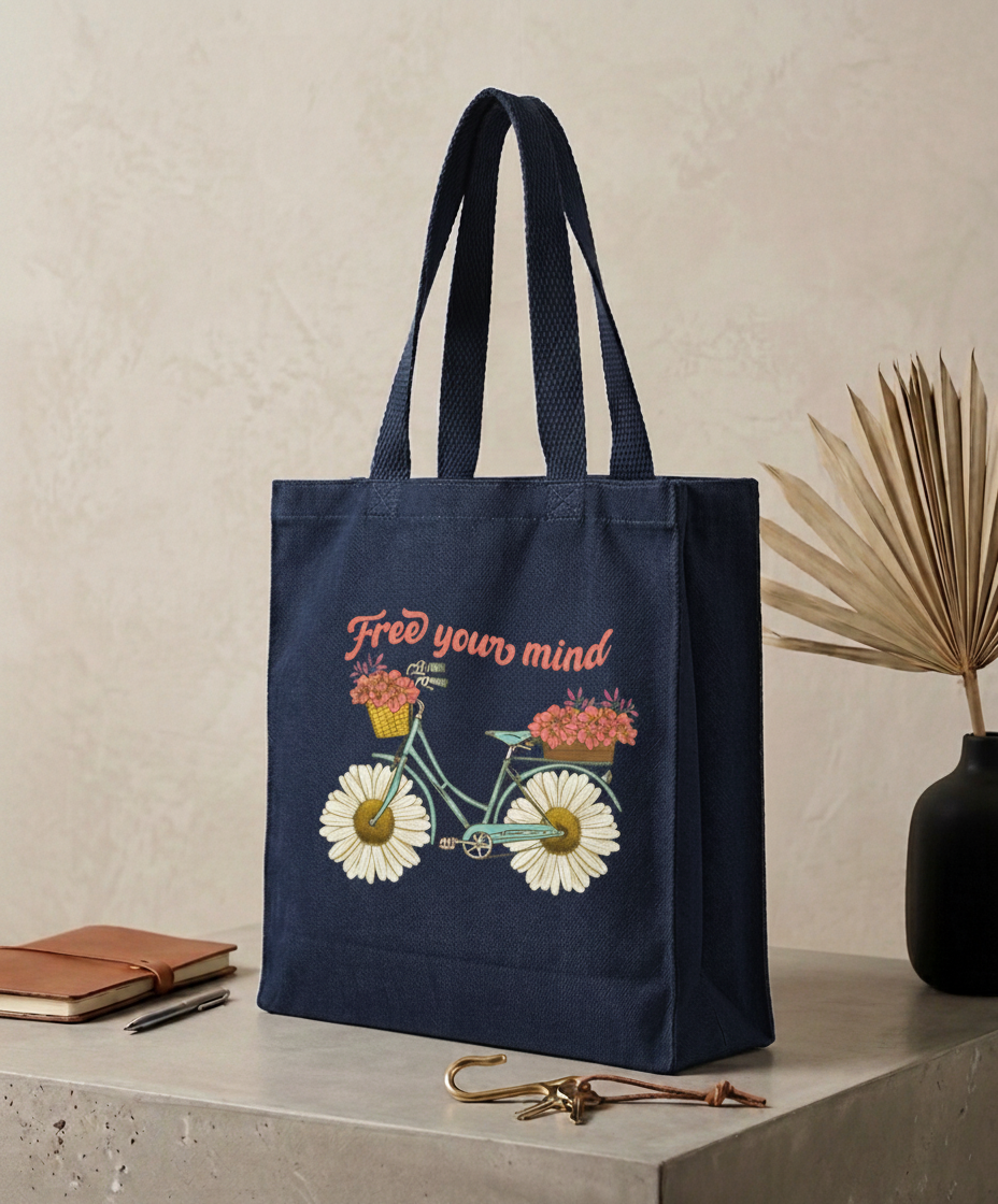 Navy Blue Canvas Free Your Mind Tote Bag (NEW ARRIVAL)