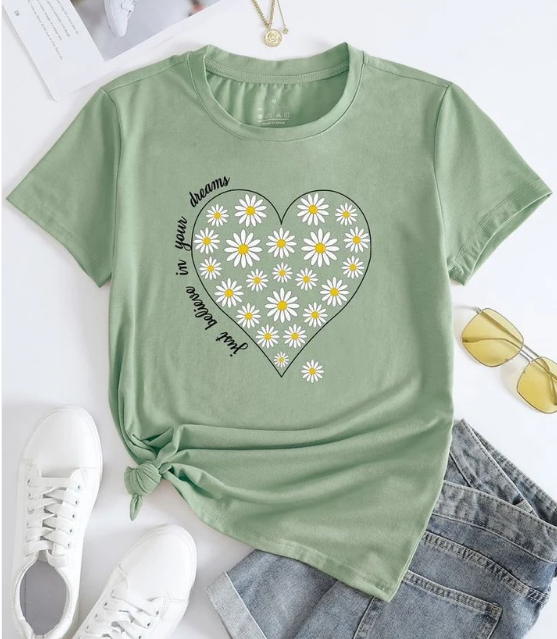 Heart Daisy Tshirt - Mint Green