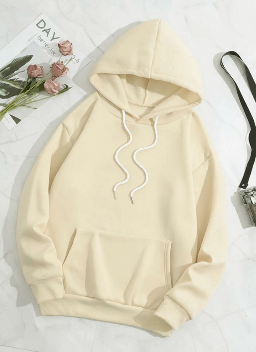 Cream Plain Hoodie