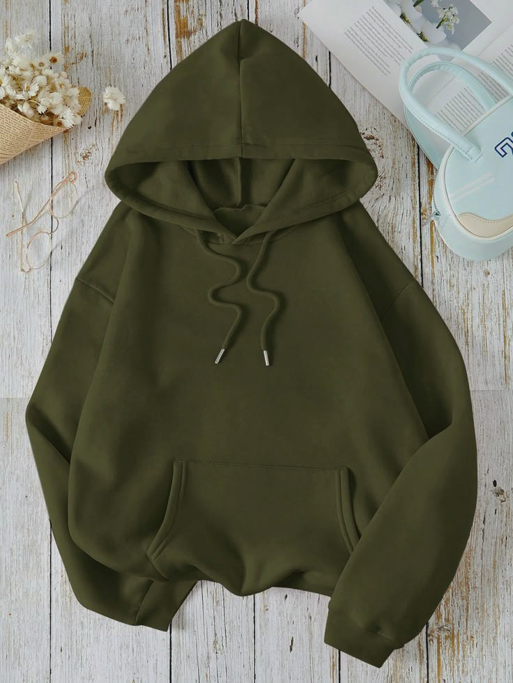 Plain Basic Hoodie - Olive