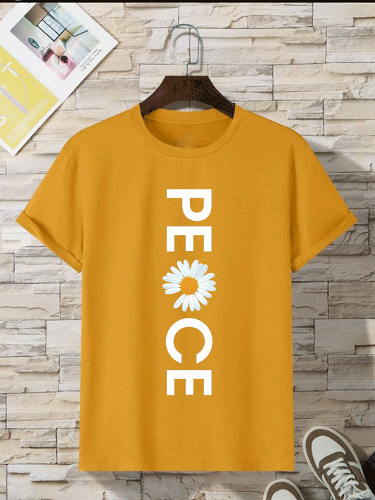 Peace Printed Tshirt - Mustard