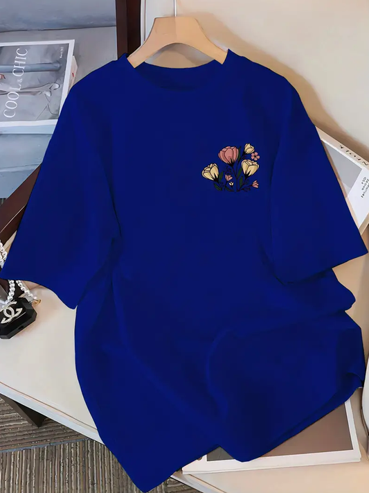Floral Pocket Oversized Tshirt - Royal Blue