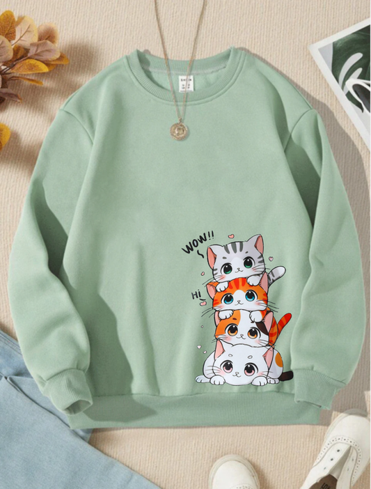 Cats Wow Sweatshirt - Mint Green