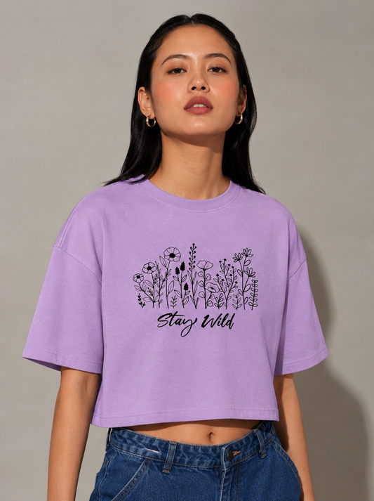 Stay Wild Crop Tshirt - Lilac