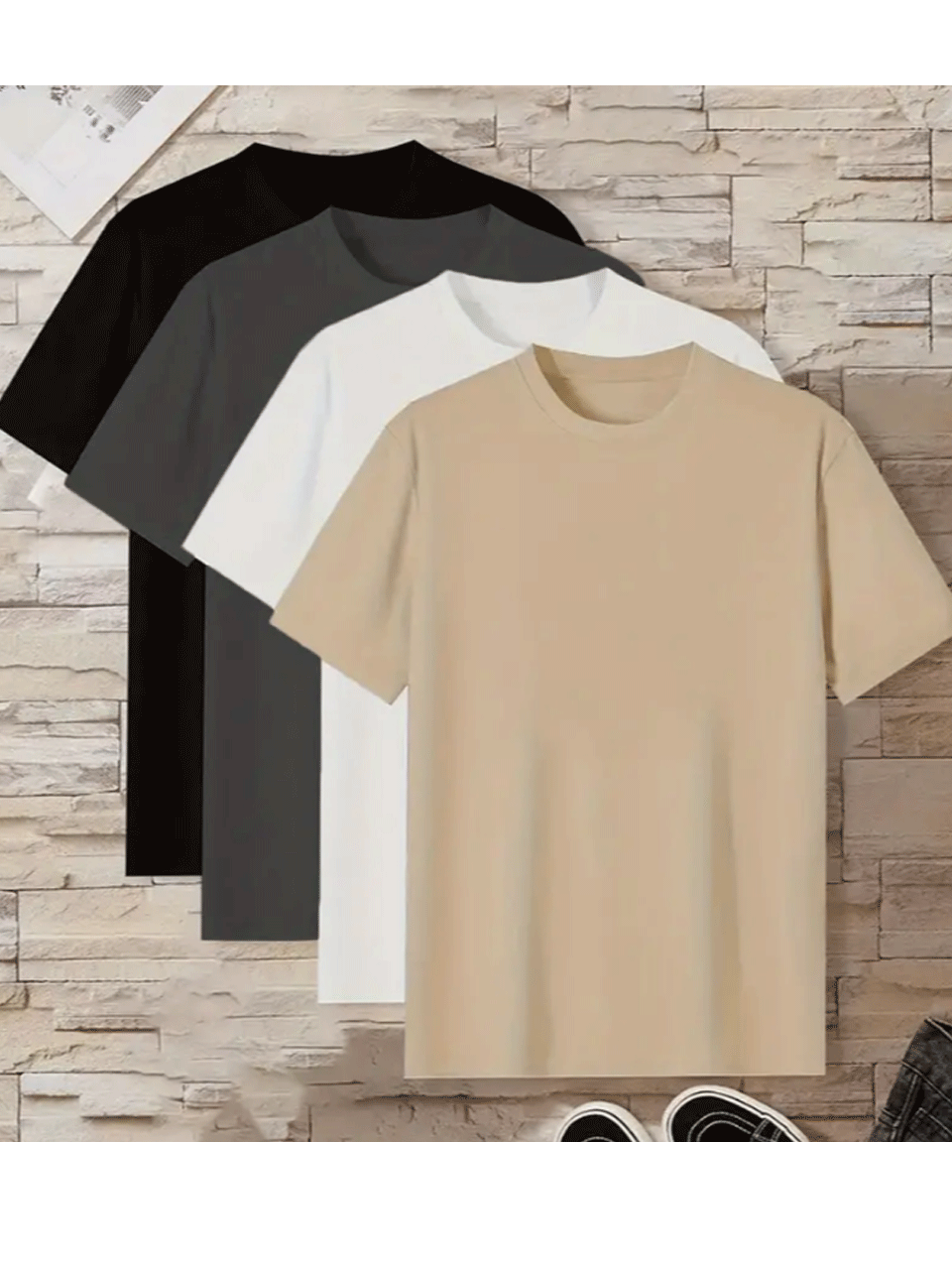 Pack of 4 Basic Tshirts - Skin-White-Steel Grey-Black