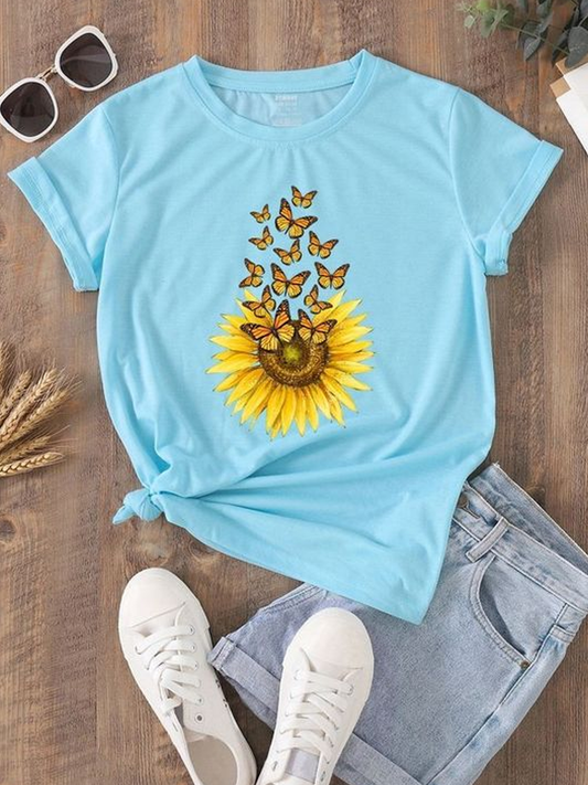 Sunflower Butterfly Tshirt - Sky Blue