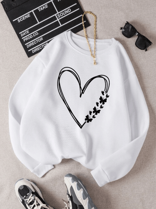 Heart Butterfly Sweatshirt - White